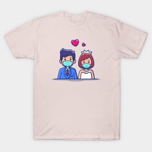 Cute Couple Marriage Man And Woman Wearing Mask T-Shirt